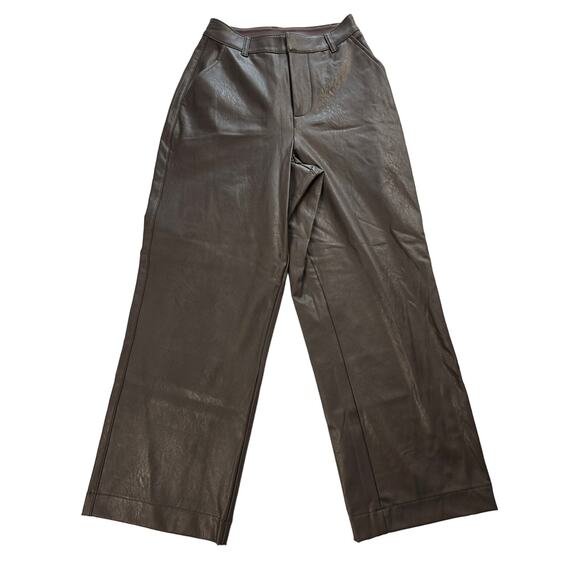 NWT Splendid Chocolate Brown Vegan Leather Wide Leg High Waist Pants Size 0 - Picture 2 of 7